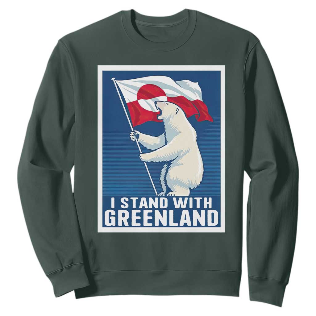 I Stand With Greenland Polar Bear Resist Sweatshirt Vintage Patriotic Propaganda Sovereignty Protest TS02 Dark Forest Green Print Your Wear