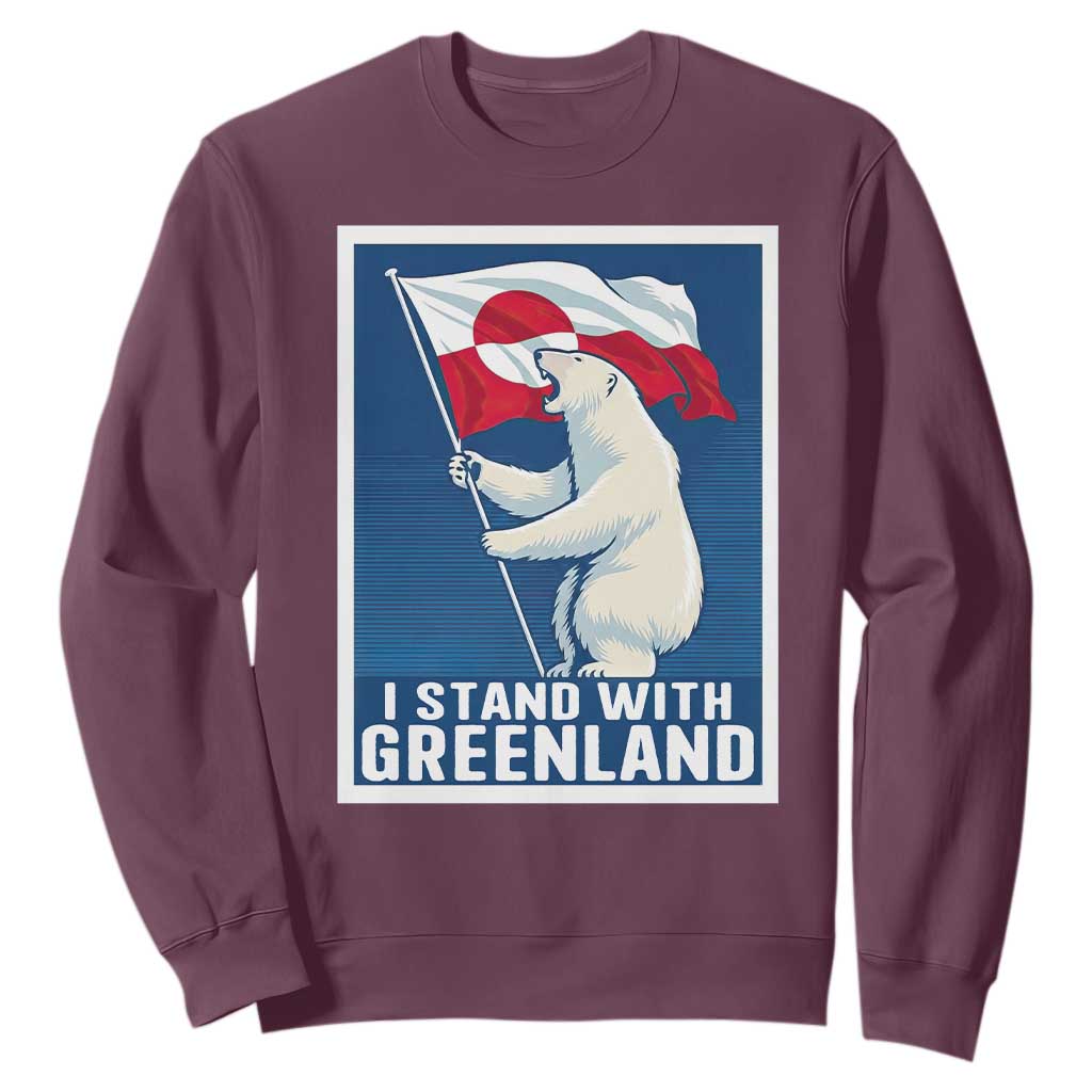 I Stand With Greenland Polar Bear Resist Sweatshirt Vintage Patriotic Propaganda Sovereignty Protest TS02 Maroon Print Your Wear