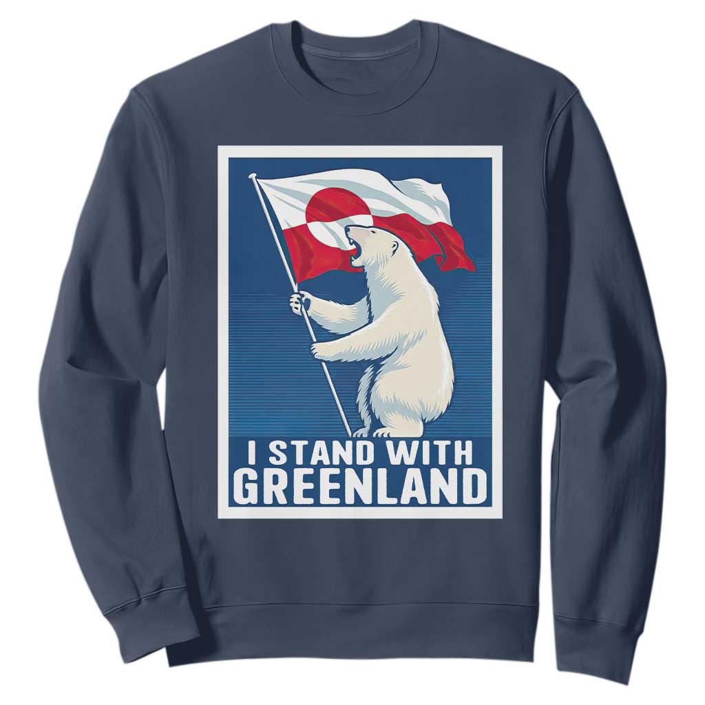 I Stand With Greenland Polar Bear Resist Sweatshirt Vintage Patriotic Propaganda Sovereignty Protest TS02 Navy Print Your Wear