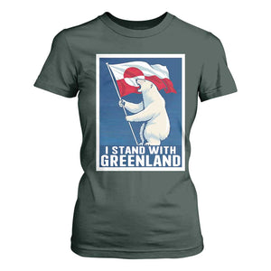 I Stand With Greenland Polar Bear Resist T Shirt For Women Vintage Patriotic Propaganda Sovereignty Protest TS02 Dark Forest Green Print Your Wear