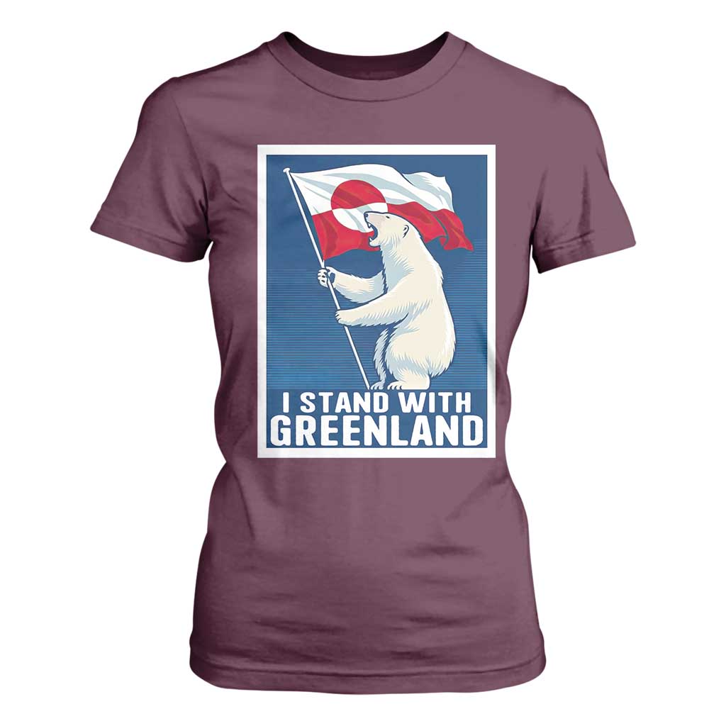 I Stand With Greenland Polar Bear Resist T Shirt For Women Vintage Patriotic Propaganda Sovereignty Protest TS02 Maroon Print Your Wear