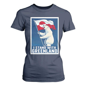 I Stand With Greenland Polar Bear Resist T Shirt For Women Vintage Patriotic Propaganda Sovereignty Protest TS02 Navy Print Your Wear