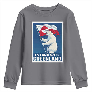 I Stand With Greenland Polar Bear Resist Youth Sweatshirt Vintage Patriotic Propaganda Sovereignty Protest TS02 Charcoal Print Your Wear