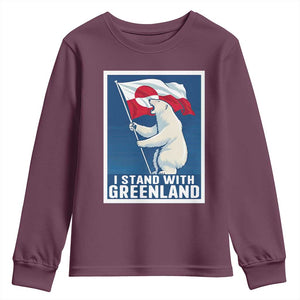 I Stand With Greenland Polar Bear Resist Youth Sweatshirt Vintage Patriotic Propaganda Sovereignty Protest TS02 Maroon Print Your Wear