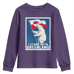 I Stand With Greenland Polar Bear Resist Youth Sweatshirt Vintage Patriotic Propaganda Sovereignty Protest TS02 Purple Print Your Wear