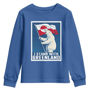 I Stand With Greenland Polar Bear Resist Youth Sweatshirt Vintage Patriotic Propaganda Sovereignty Protest TS02 Royal Blue Print Your Wear