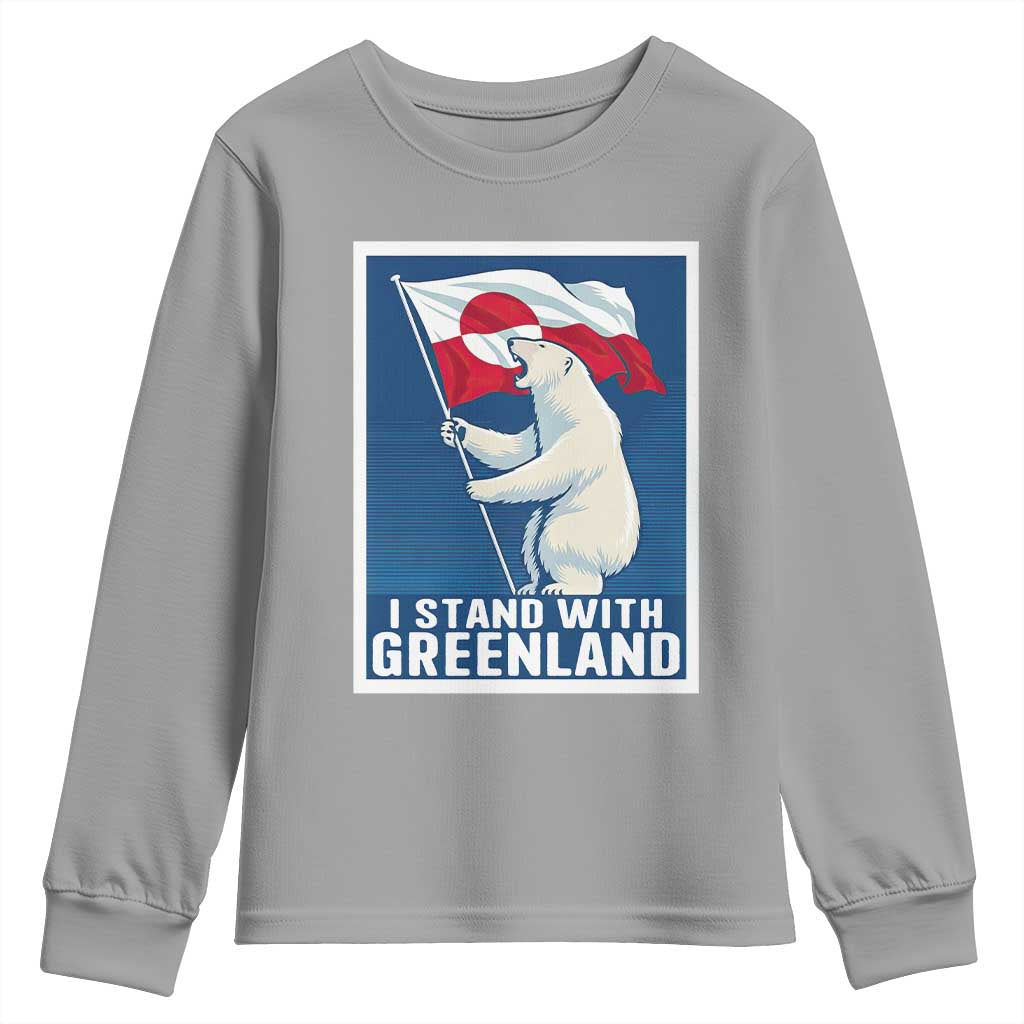 I Stand With Greenland Polar Bear Resist Youth Sweatshirt Vintage Patriotic Propaganda Sovereignty Protest TS02 Sport Gray Print Your Wear