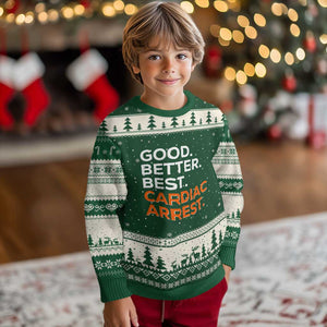 Good Better Best Cardiac Arrest Ugly Christmas Sweater Funny Heart-Stopping Game Day Sport Fans TS02 Forest Green Beige Print Your Wear