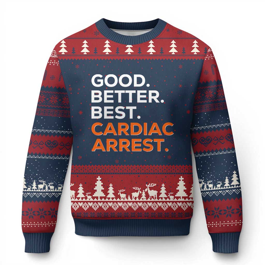 Good Better Best Cardiac Arrest Ugly Christmas Sweater Funny Heart-Stopping Game Day Sport Fans TS02 Navy Red Print Your Wear