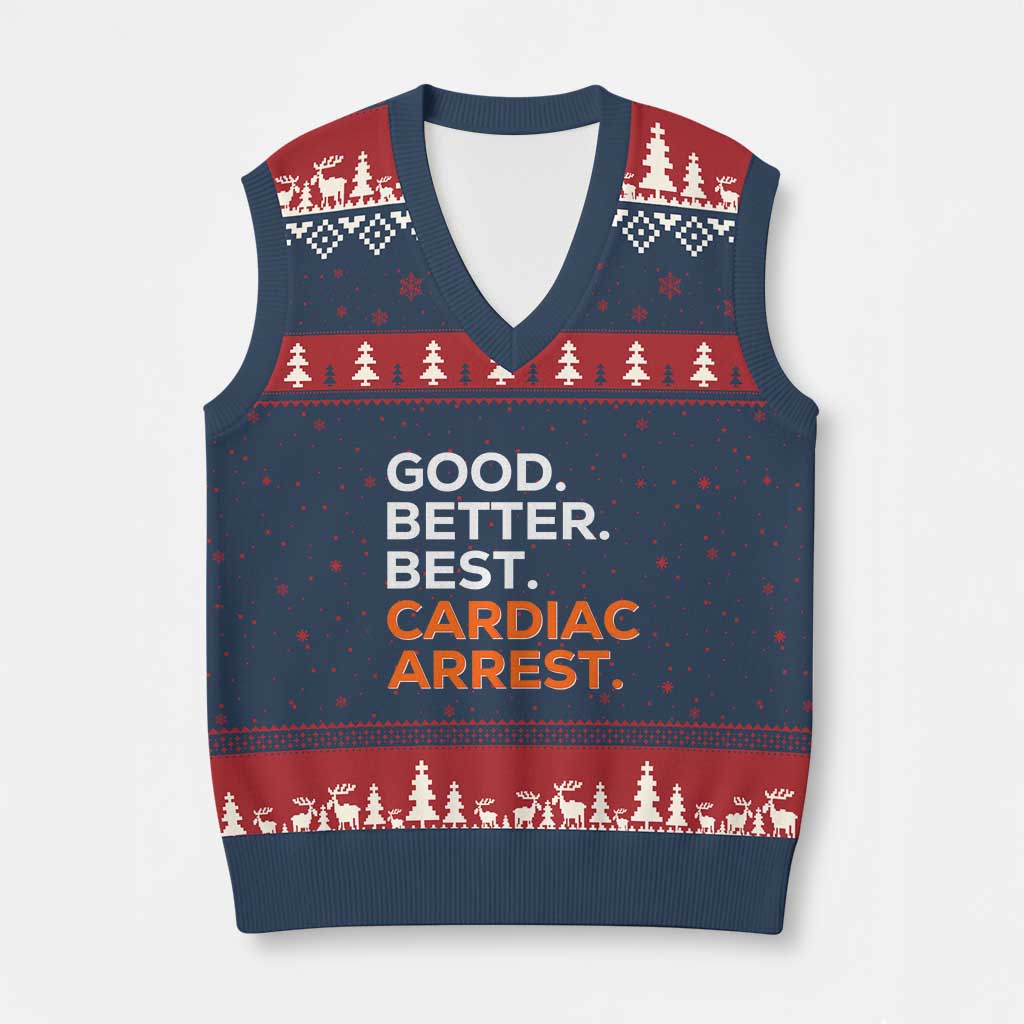 Good Better Best Cardiac Arrest V-Neck Knit Sweater Vest Funny Heart-Stopping Game Day Sport Fans TS02 Navy Red Print Your Wear