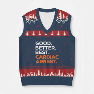 Good Better Best Cardiac Arrest V-Neck Knit Sweater Vest Funny Heart-Stopping Game Day Sport Fans TS02 Navy Red Print Your Wear