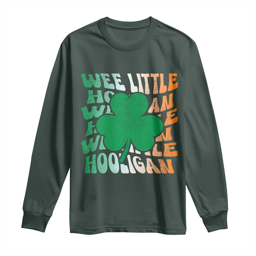 Funny St Patricks Day Long Sleeve Shirt Wee Little Hooligan Funny Leprechaun Kids Boys Girls TS02 Dark Forest Green Print Your Wear