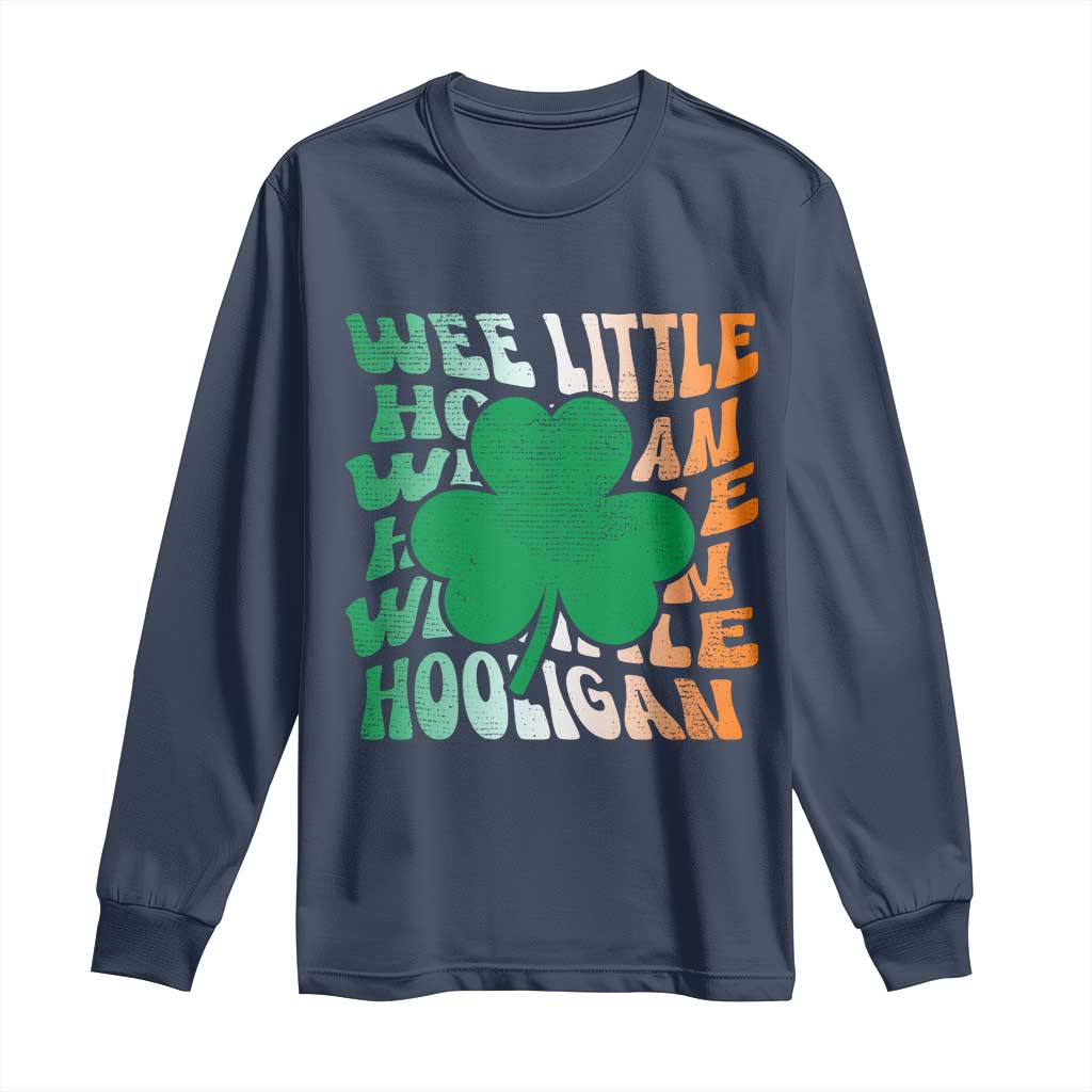 Funny St Patricks Day Long Sleeve Shirt Wee Little Hooligan Funny Leprechaun Kids Boys Girls TS02 Navy Print Your Wear