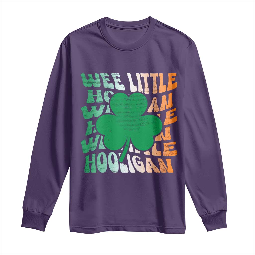 Funny St Patricks Day Long Sleeve Shirt Wee Little Hooligan Funny Leprechaun Kids Boys Girls TS02 Purple Print Your Wear