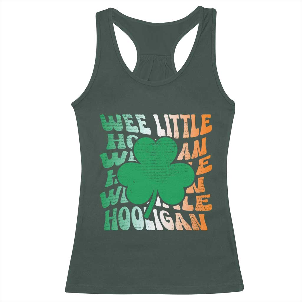 Funny St Patricks Day Racerback Tank Top Wee Little Hooligan Funny Leprechaun Kids Boys Girls TS02 Dark Forest Green Print Your Wear