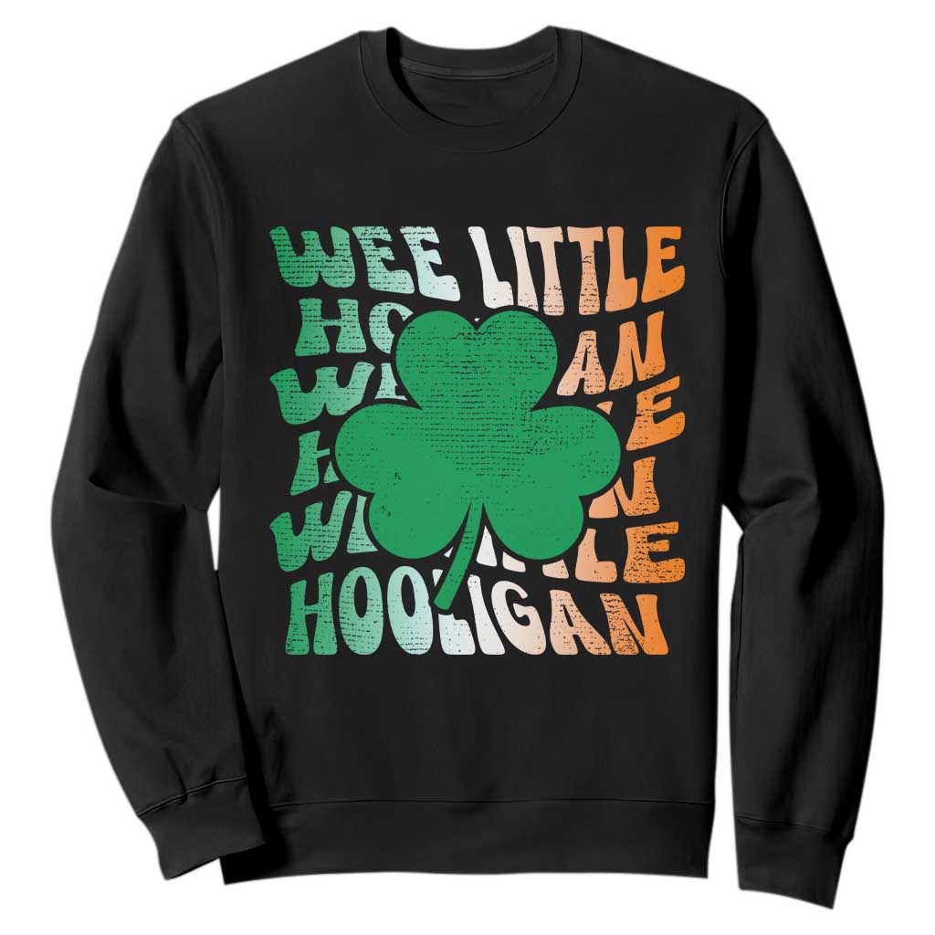 Funny St. Patricks Day Sweatshirt Wee Little Hooligan Funny Leprechaun Kids Boys Girls TS02 Black Printyourwear