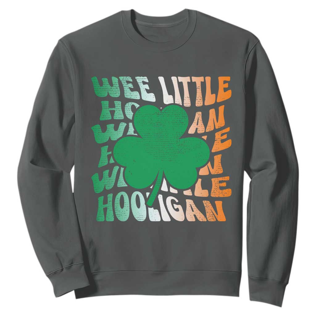 Funny St. Patricks Day Sweatshirt Wee Little Hooligan Funny Leprechaun Kids Boys Girls TS02 Dark Heather Printyourwear