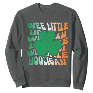 Funny St. Patricks Day Sweatshirt Wee Little Hooligan Funny Leprechaun Kids Boys Girls TS02 Dark Heather Printyourwear