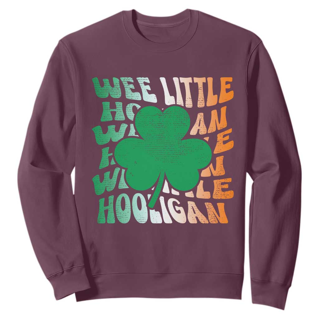 Funny St. Patricks Day Sweatshirt Wee Little Hooligan Funny Leprechaun Kids Boys Girls TS02 Maroon Printyourwear