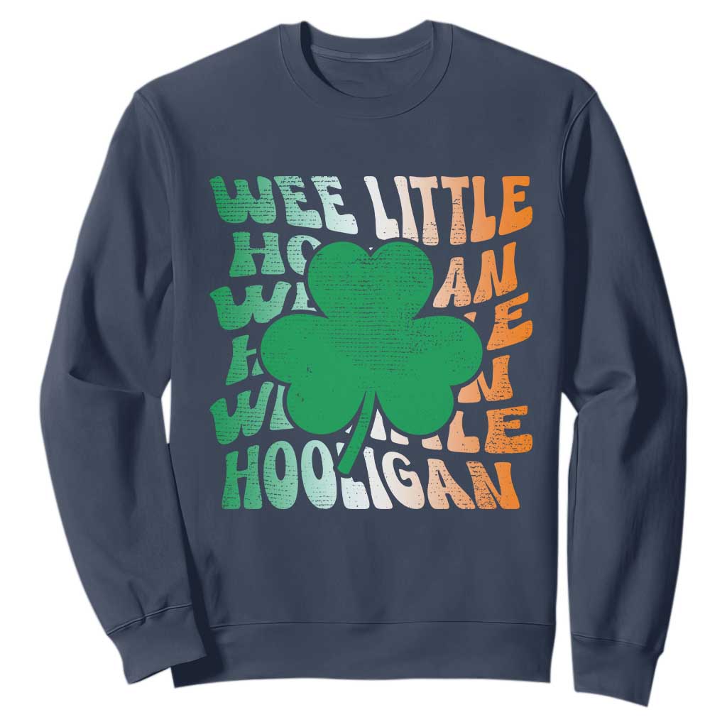Funny St. Patricks Day Sweatshirt Wee Little Hooligan Funny Leprechaun Kids Boys Girls TS02 Navy Printyourwear