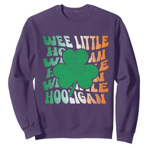 Funny St. Patricks Day Sweatshirt Wee Little Hooligan Funny Leprechaun Kids Boys Girls TS02 Purple Printyourwear