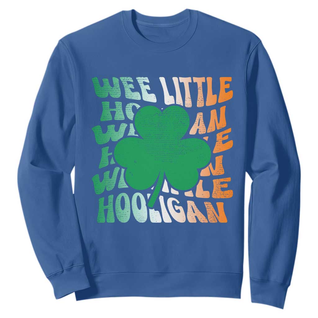 Funny St. Patricks Day Sweatshirt Wee Little Hooligan Funny Leprechaun Kids Boys Girls TS02 Royal Blue Printyourwear