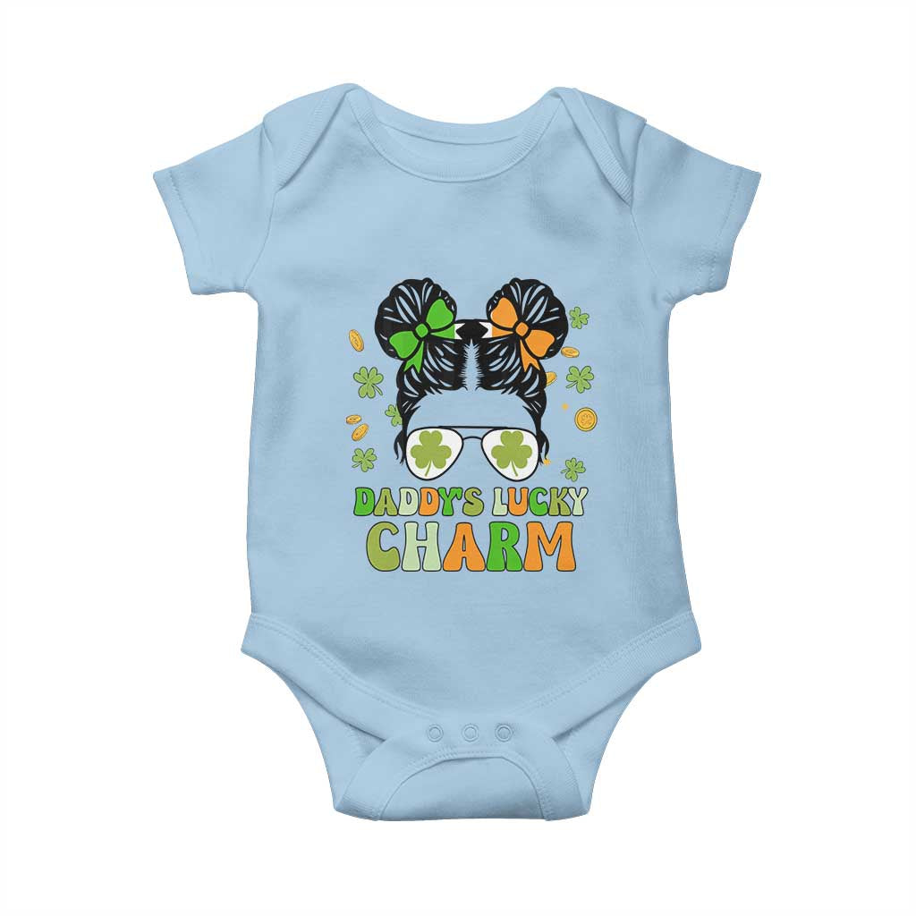 Funny St Patricks Day Kid Baby Onesie Mommy's Lucky Charm Cute Little Bun Girls TS02 Light Blue Print Your Wear
