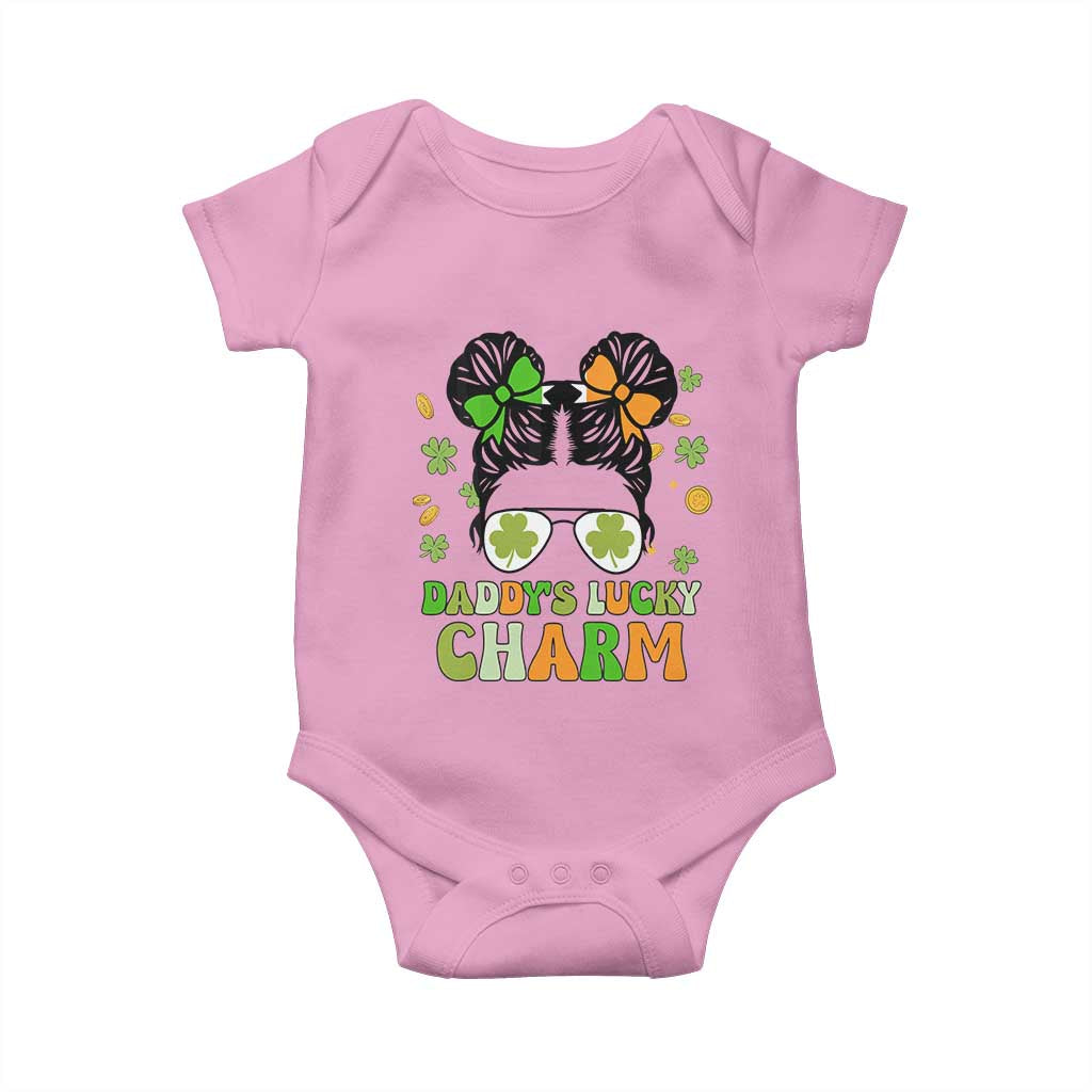 Funny St Patricks Day Kid Baby Onesie Mommy's Lucky Charm Cute Little Bun Girls TS02 Light Pink Print Your Wear