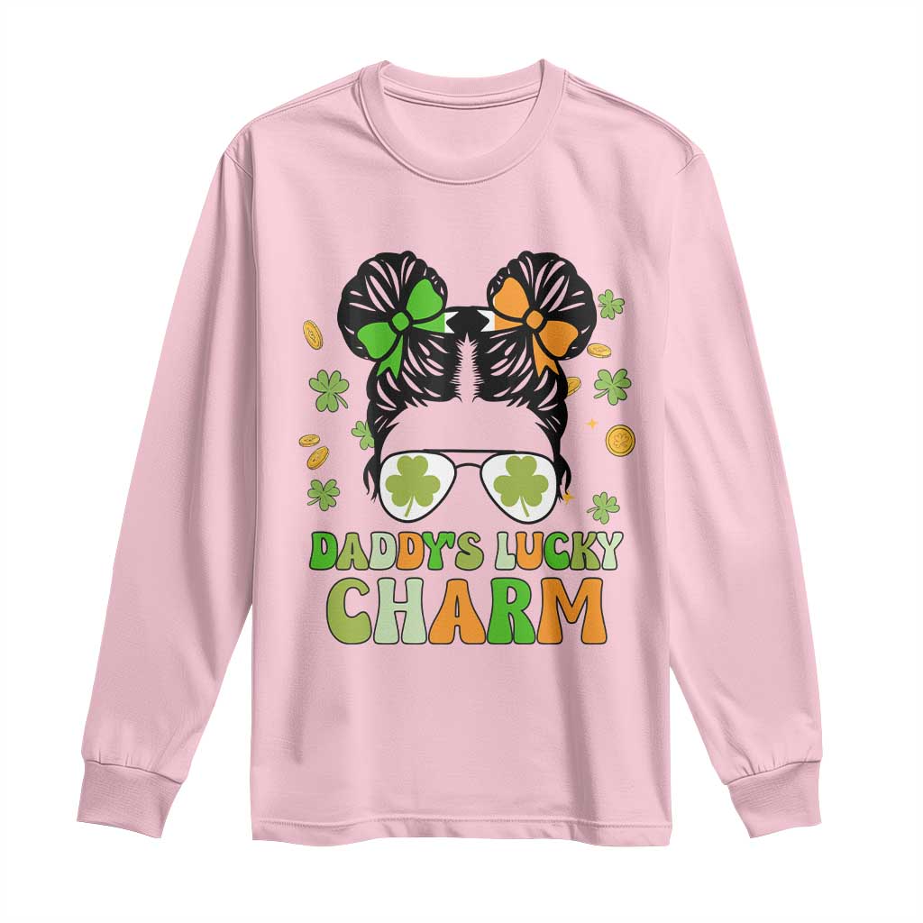 Funny St Patricks Day Kid Long Sleeve Shirt Mommy's Lucky Charm Cute Little Bun Girls TS02 Light Pink Print Your Wear