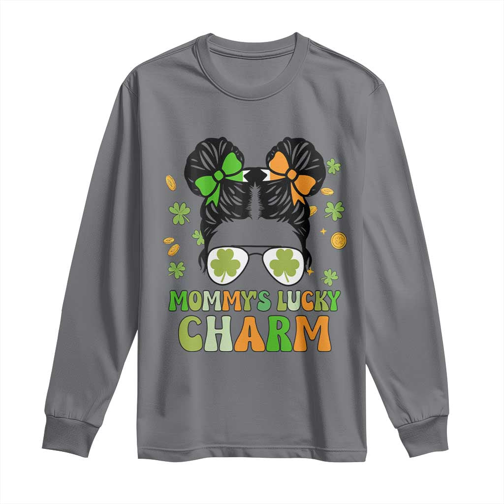Funny St Patricks Day Kid Long Sleeve Shirt Daddy's Lucky Charm Cute Little Bun Girls TS02 Charcoal Print Your Wear