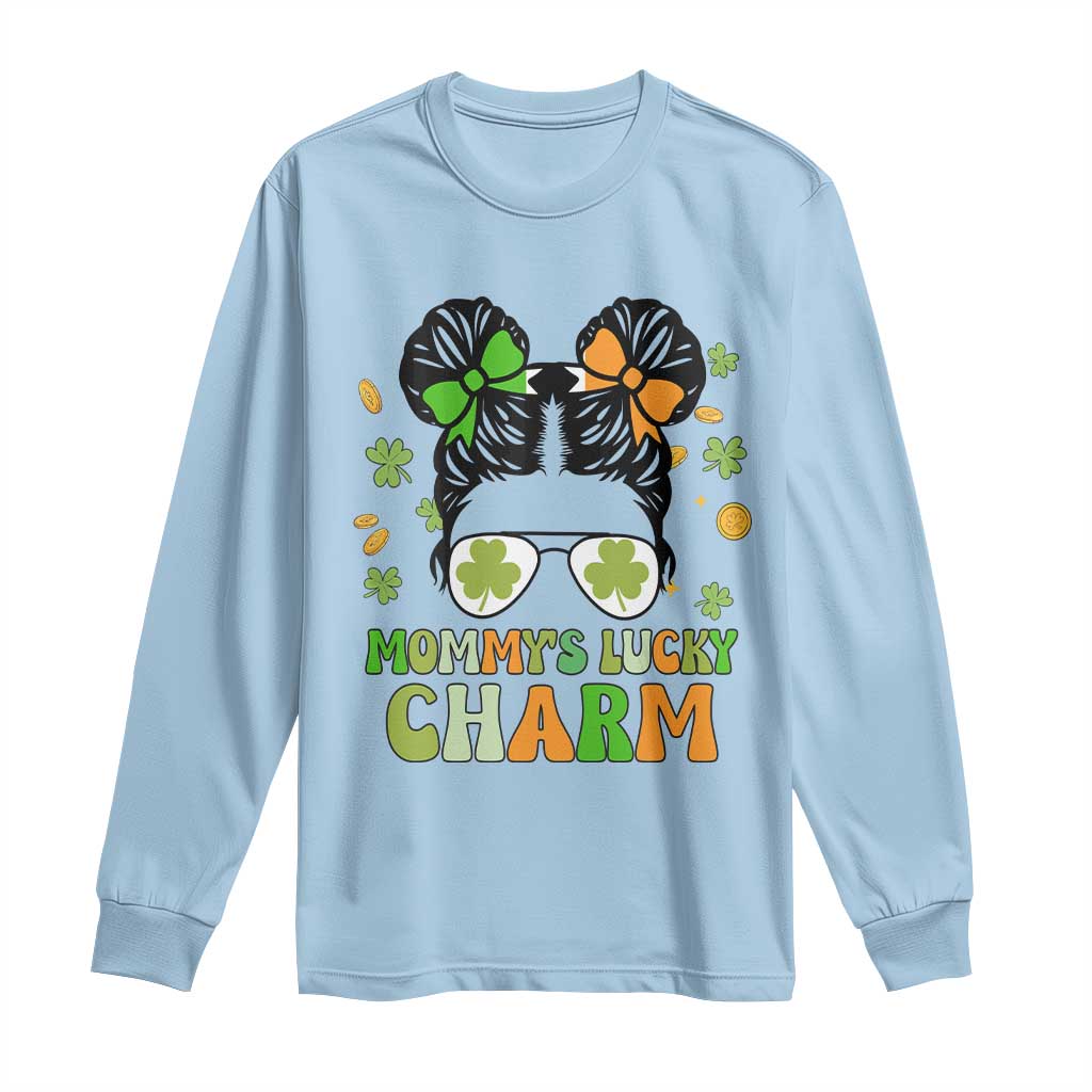 Funny St Patricks Day Kid Long Sleeve Shirt Daddy's Lucky Charm Cute Little Bun Girls TS02 Light Blue Print Your Wear