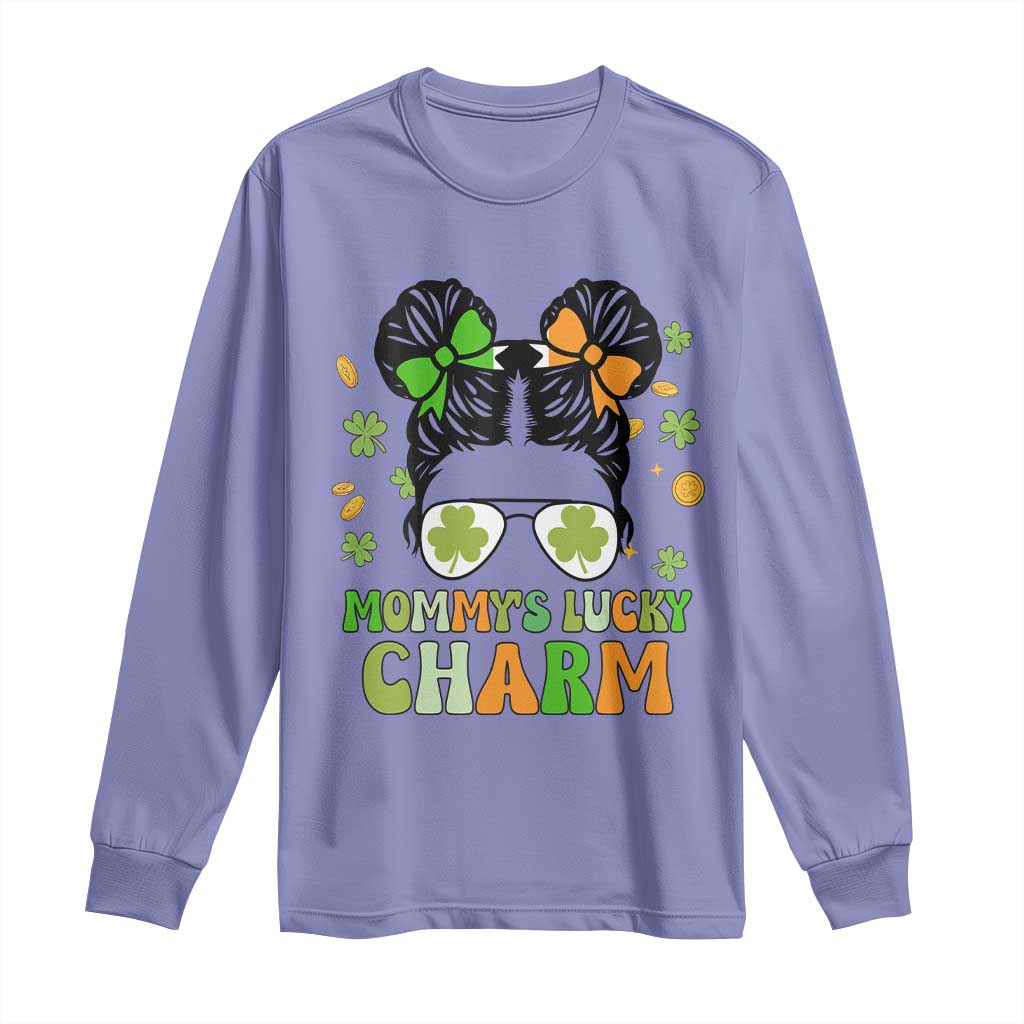 Funny St Patricks Day Kid Long Sleeve Shirt Daddy's Lucky Charm Cute Little Bun Girls TS02 Violet Print Your Wear