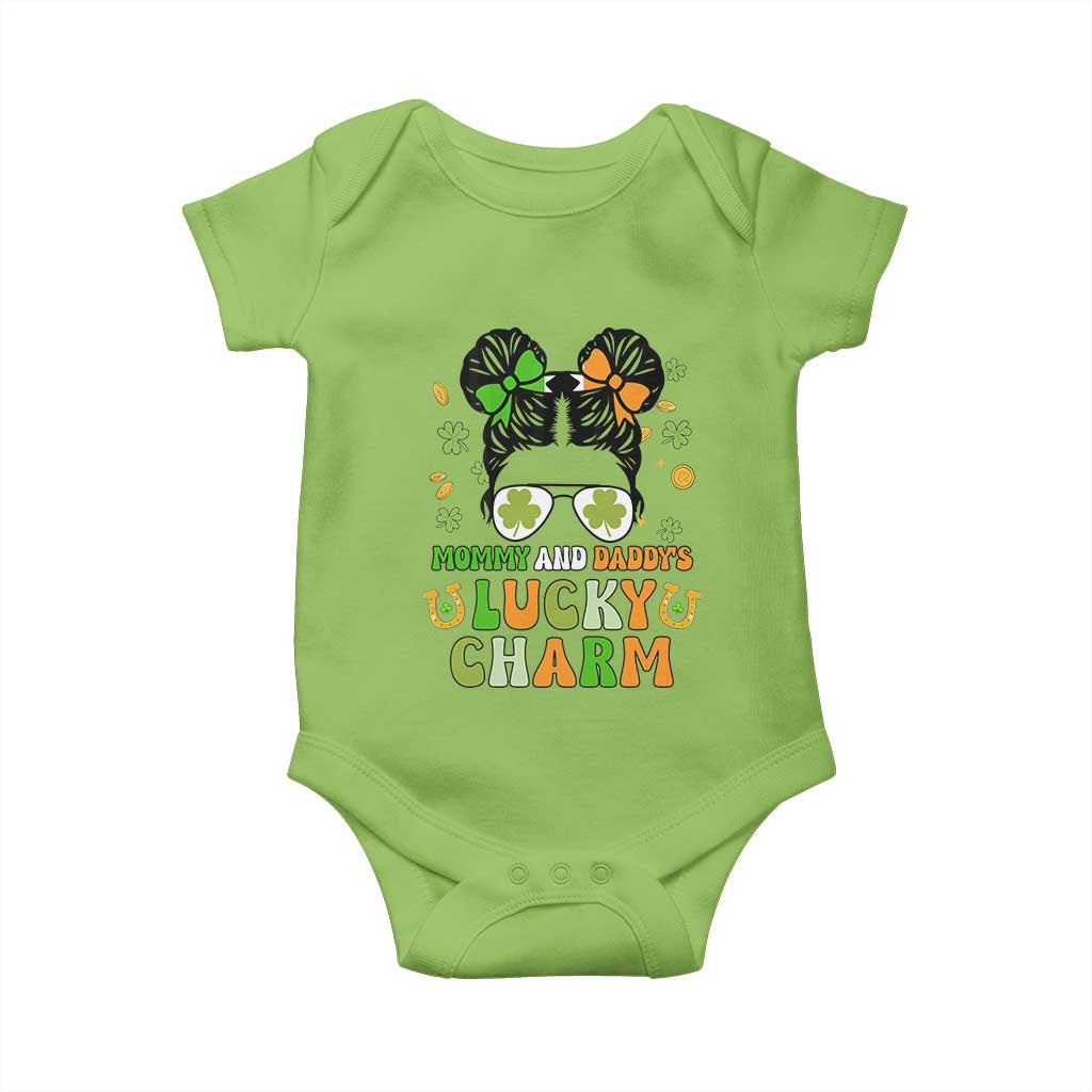 Funny St Patricks Day Kid Baby Onesie Mommy And Daddy's Lucky Charm Little Bun TS02 Lime Print Your Wear