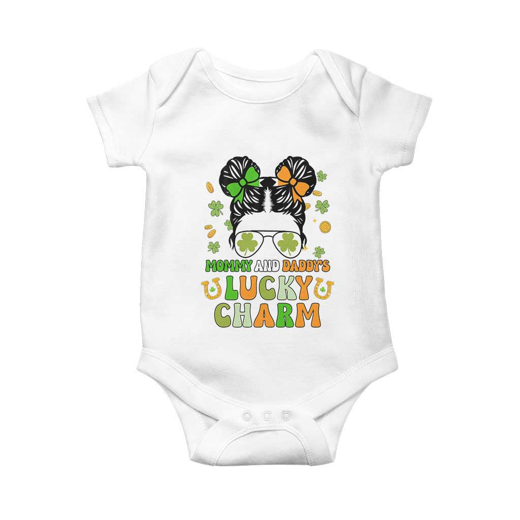 Funny St Patricks Day Kid Baby Onesie Mommy And Daddy's Lucky Charm Little Bun TS02 White Print Your Wear