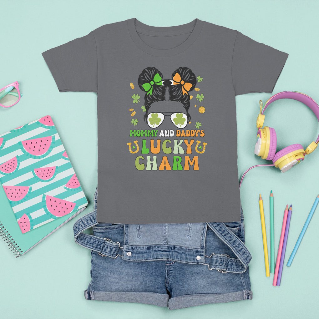 Funny St. Patricks Day Kid T Shirt For Kid Mommy And Daddy's Lucky Charm Little Bun TS02 Charcoal Printyourwear