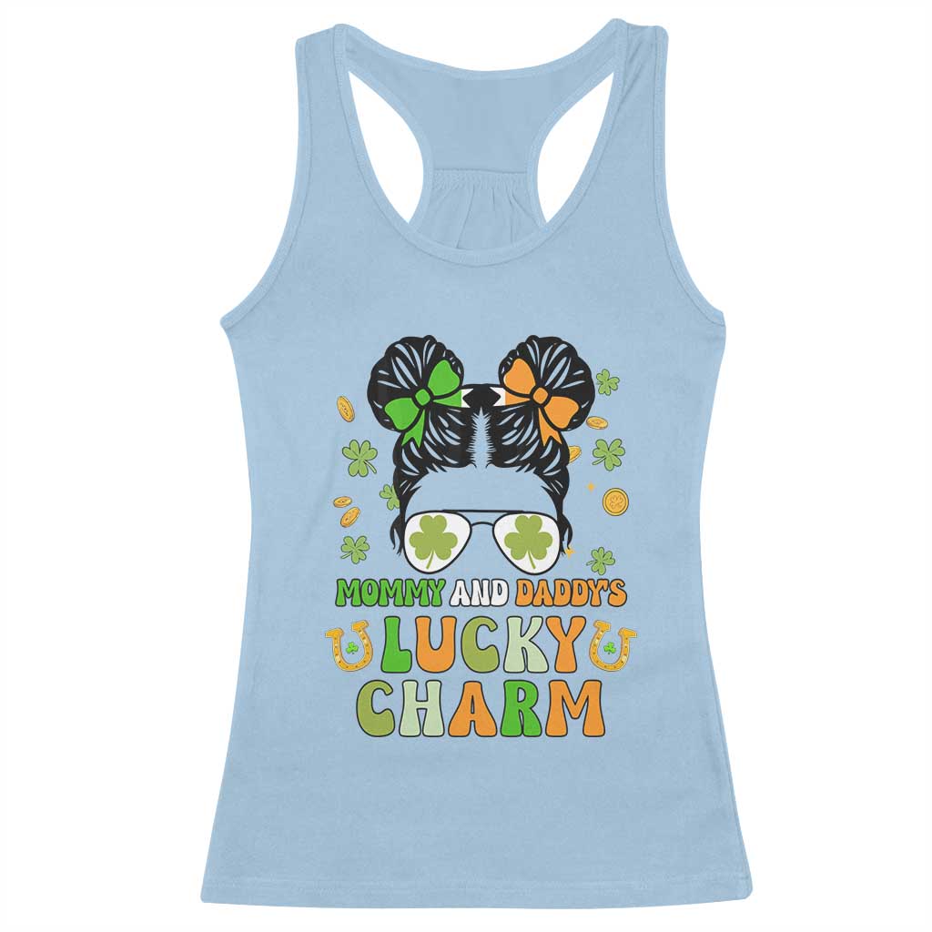 Funny St Patricks Day Kid Racerback Tank Top Mommy And Daddy's Lucky Charm Little Bun TS02 Light Blue Print Your Wear