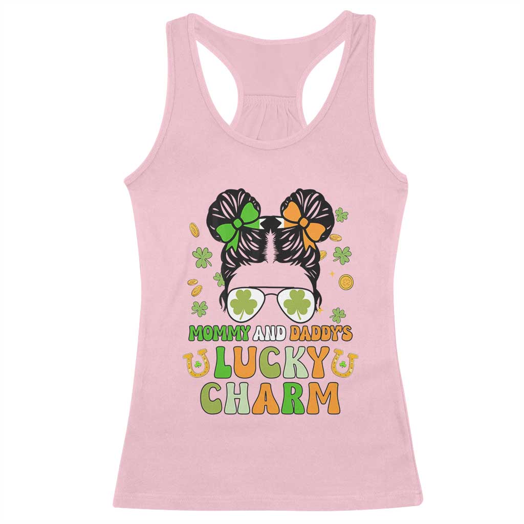 Funny St Patricks Day Kid Racerback Tank Top Mommy And Daddy's Lucky Charm Little Bun TS02 Light Pink Print Your Wear