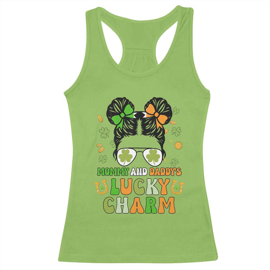 Funny St Patricks Day Kid Racerback Tank Top Mommy And Daddy's Lucky Charm Little Bun TS02 Lime Print Your Wear