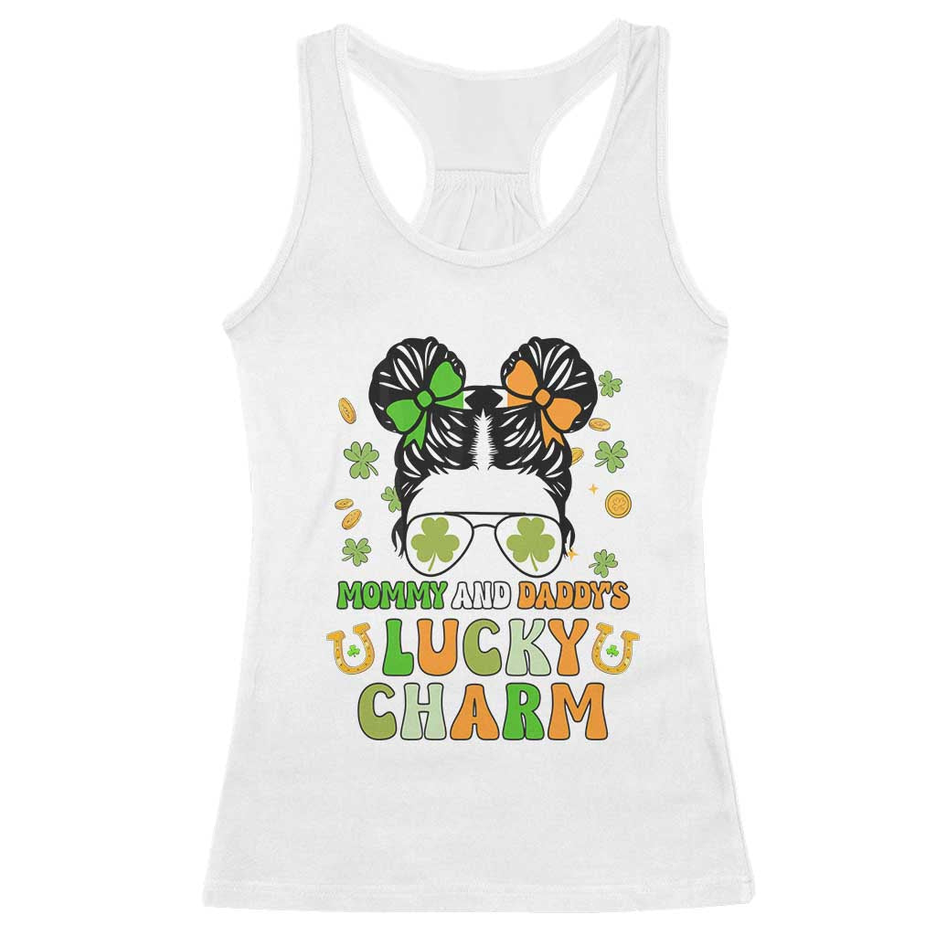 Funny St Patricks Day Kid Racerback Tank Top Mommy And Daddy's Lucky Charm Little Bun TS02 White Print Your Wear