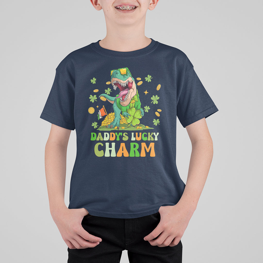 Funny St. Patricks Day Kid T Shirt For Kid Mommy's Lucky Charm Cute Dinosaur Boys Kids TS02 Navy Printyourwear