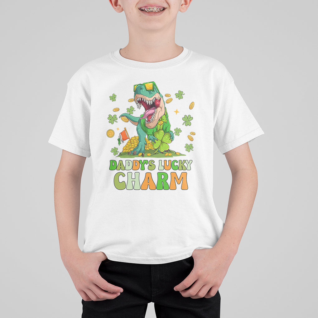 Funny St. Patricks Day Kid T Shirt For Kid Mommy's Lucky Charm Cute Dinosaur Boys Kids TS02 White Printyourwear