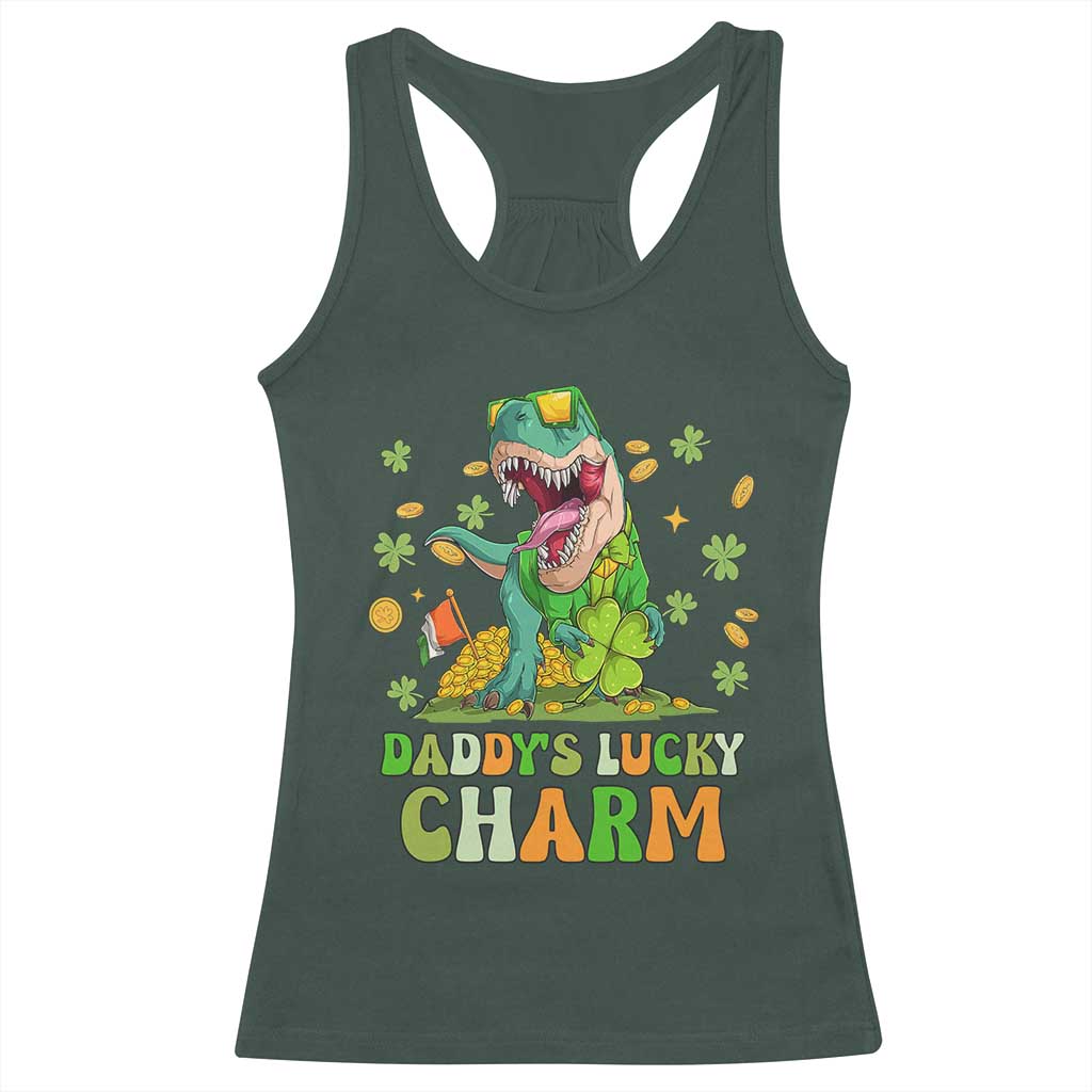 Funny St Patricks Day Kid Racerback Tank Top Mommy's Lucky Charm Cute Dinosaur Boys Kids TS02 Dark Forest Green Print Your Wear