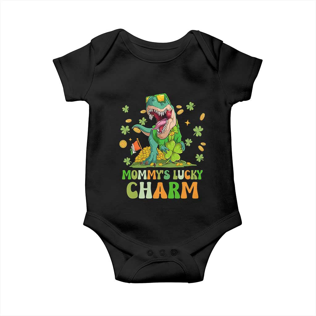 Funny St Patricks Day Kid Baby Onesie Daddy's Lucky Charm Cute Dinosaur Boys Kids TS02 Black Print Your Wear