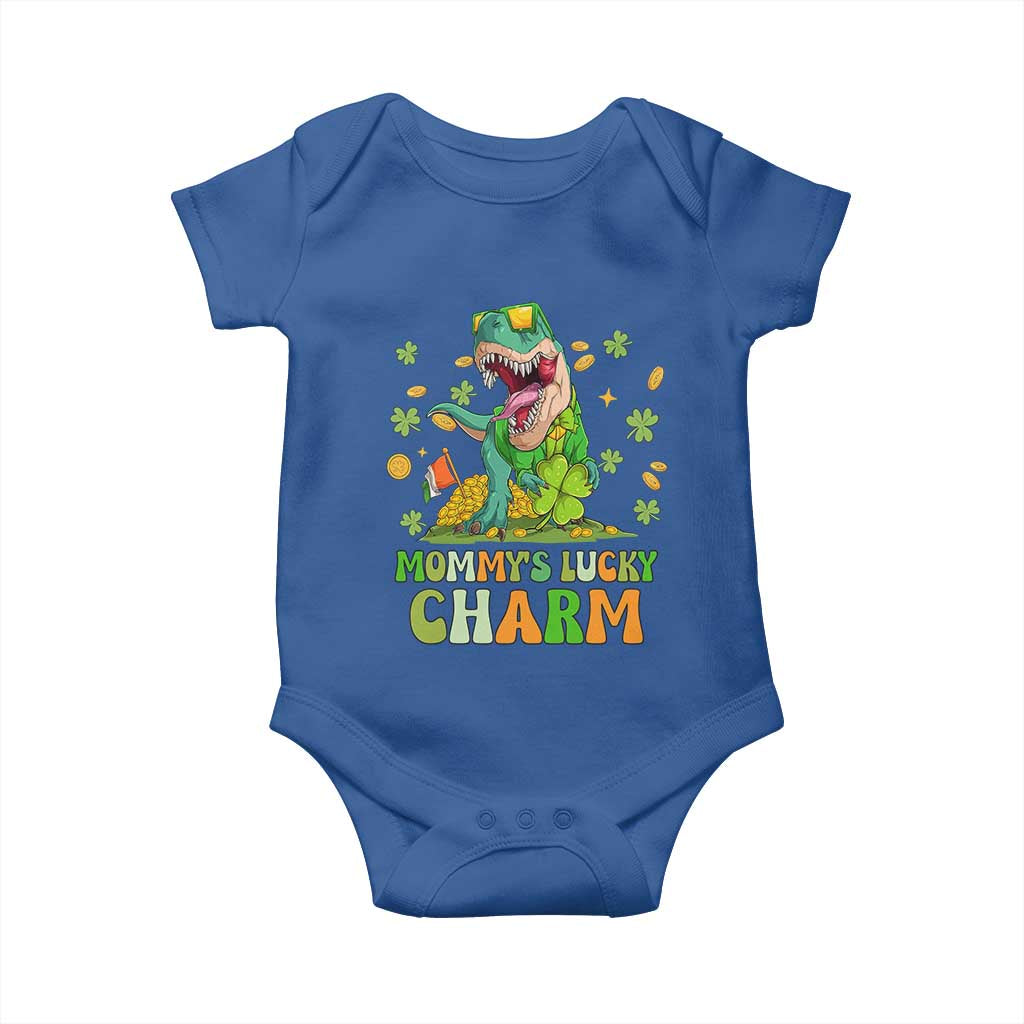 Funny St Patricks Day Kid Baby Onesie Daddy's Lucky Charm Cute Dinosaur Boys Kids TS02 Royal Blue Print Your Wear