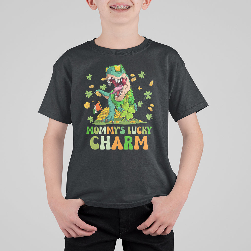Funny St. Patricks Day Kid T Shirt For Kid Daddy's Lucky Charm Cute Dinosaur Boys Kids TS02 Black Printyourwear