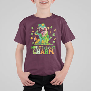 Funny St. Patricks Day Kid T Shirt For Kid Daddy's Lucky Charm Cute Dinosaur Boys Kids TS02 Maroon Printyourwear
