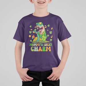 Funny St. Patricks Day Kid T Shirt For Kid Daddy's Lucky Charm Cute Dinosaur Boys Kids TS02 Purple Printyourwear