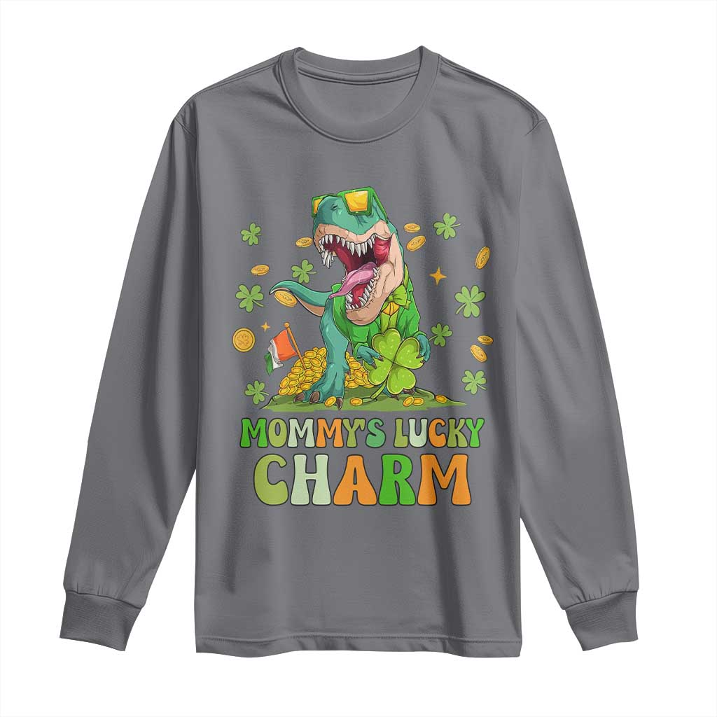 Funny St Patricks Day Kid Long Sleeve Shirt Daddy's Lucky Charm Cute Dinosaur Boys Kids TS02 Charcoal Print Your Wear