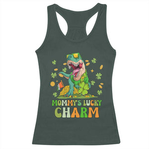 Funny St Patricks Day Kid Racerback Tank Top Daddy's Lucky Charm Cute Dinosaur Boys Kids TS02 Dark Forest Green Print Your Wear