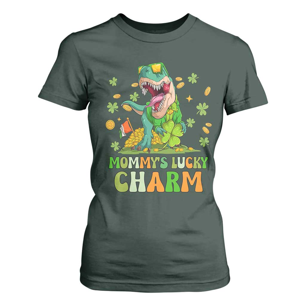 Funny St Patricks Day Kid T Shirt For Women Daddy's Lucky Charm Cute Dinosaur Boys Kids TS02 Dark Forest Green Print Your Wear